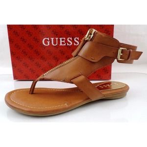 Guess Gastan Gladiator Flat Thong Sandals Zip Medium Brown Size 6.5